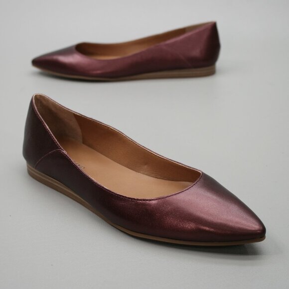 Lucky Brand Ladies 8.5 LK-Bethysa Metallic Red Leather Pointed-toe Ballet Flats - Picture 1 of 10